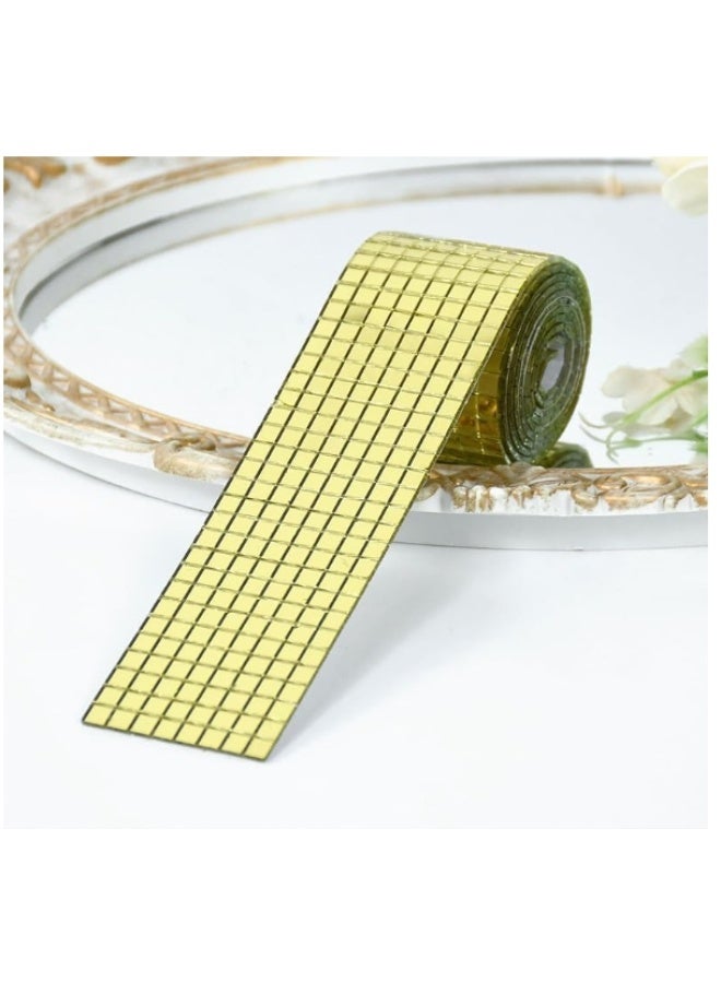 الواحة-TH لفة ملصقات جدارية زجاجية مربعة ذاتية اللصق، ملصقات بلاط فسيفساء زجاجي عاكس لتزيين المنزل يدويًا، مادة مرآة ذهبية، لفة واحدة 5 مم × 120 سم - Image 2